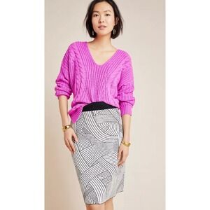 Anthropologie Black White Knit Pencil Skirt‎ Small NWT Stretch